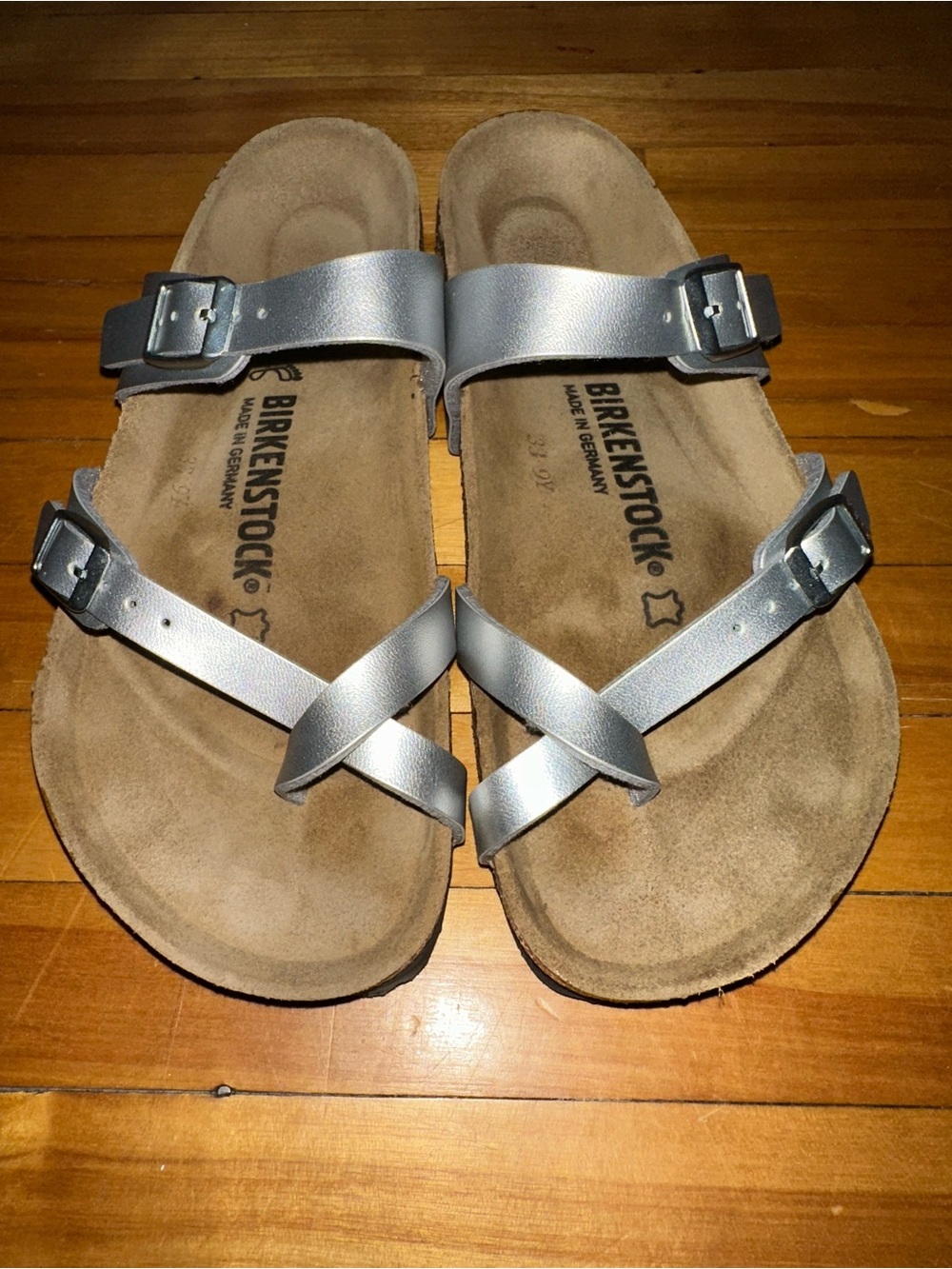 Birkenstock Metallic Silver Crisscross Mayari Sandals